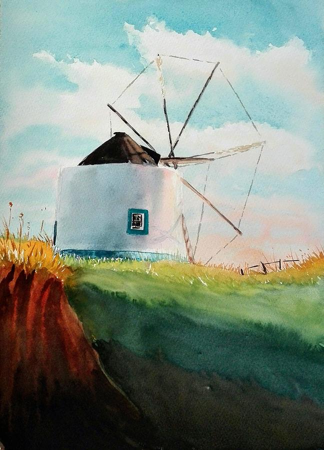 Windmill Odeceixe Painting by Sandie Croft