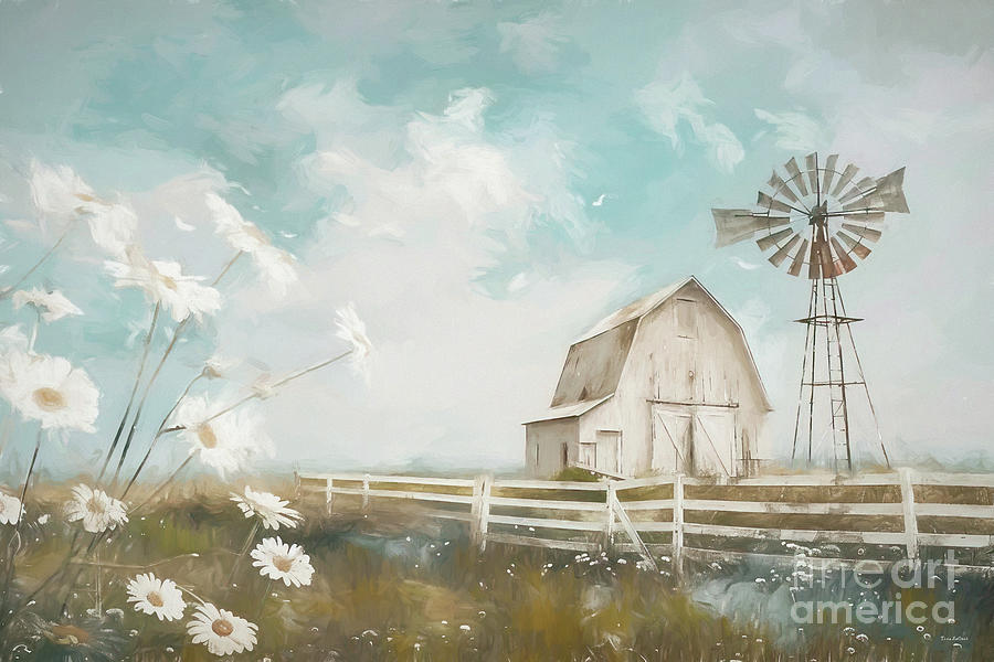 Landscape Painting - Windmill On The Farm by Tina LeCour