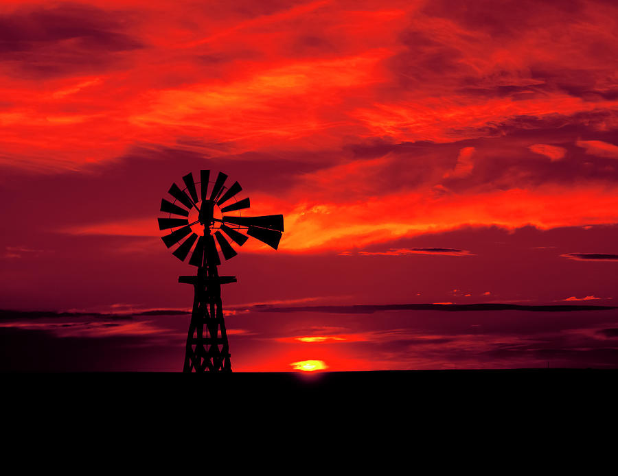 Nature Photograph - Windmill Silhouette by Mango Art