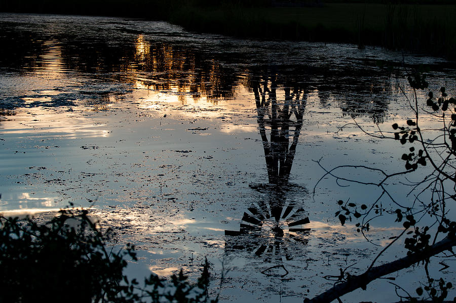 Windmill Silhouette Reflections Photograph by Bonnie Colgan