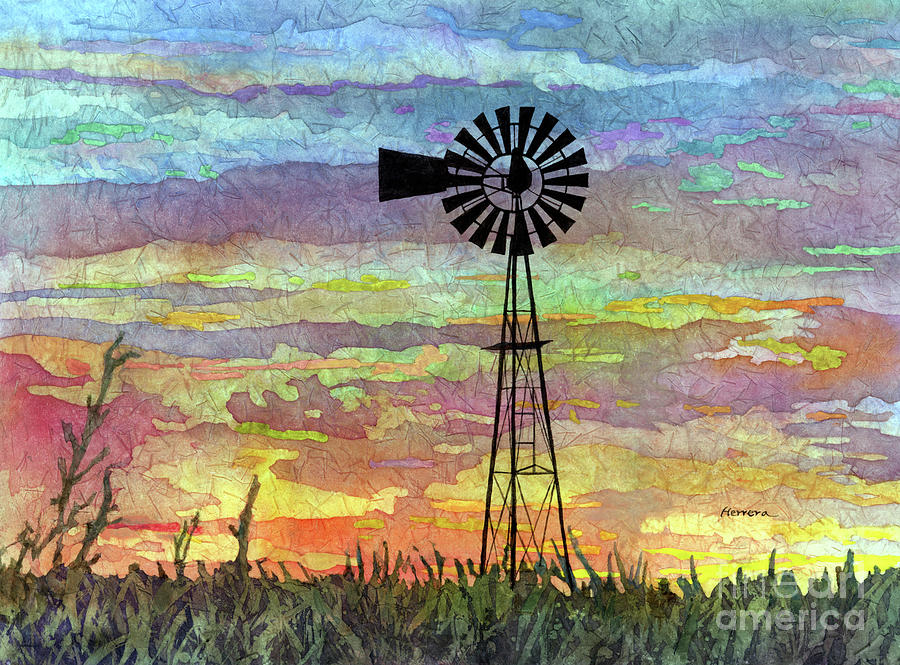 Windmill Sunset 3 - pastel colors Painting by Hailey E Herrera - Fine ...