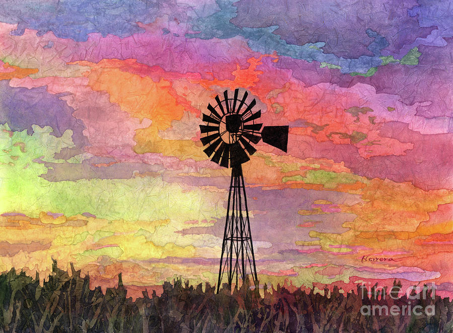 Windmill Sunset 4 - Pastel Colors Painting