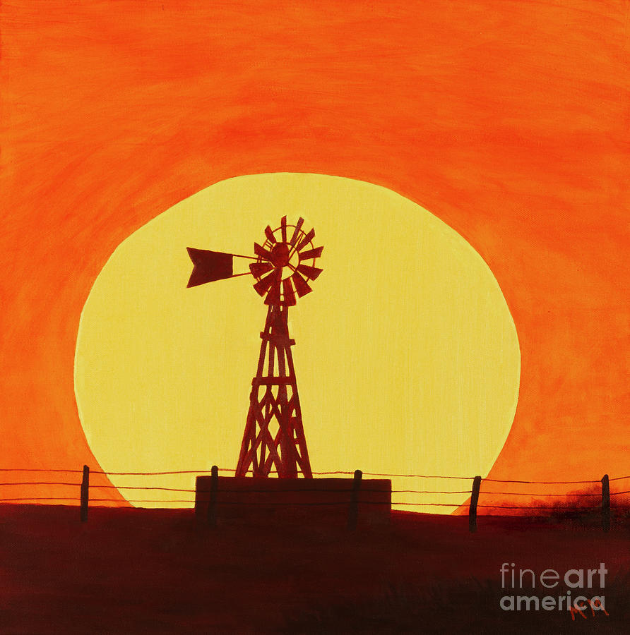 Windmill Sunset Painting by Garry McMichael