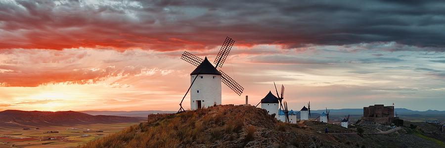 Windmill sunset panorama Photograph by Songquan Deng
