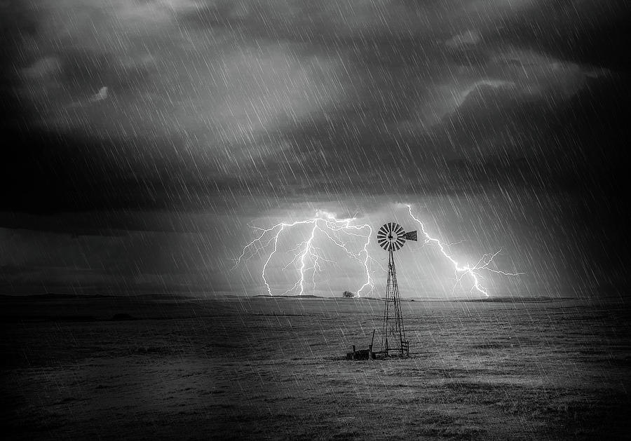 Windmill Thunderstorm Mixed Media by Dan Sproul