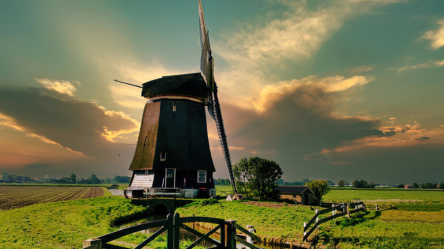 Windmill with fences Digital Art by Rob De Ruiter - Fine Art America