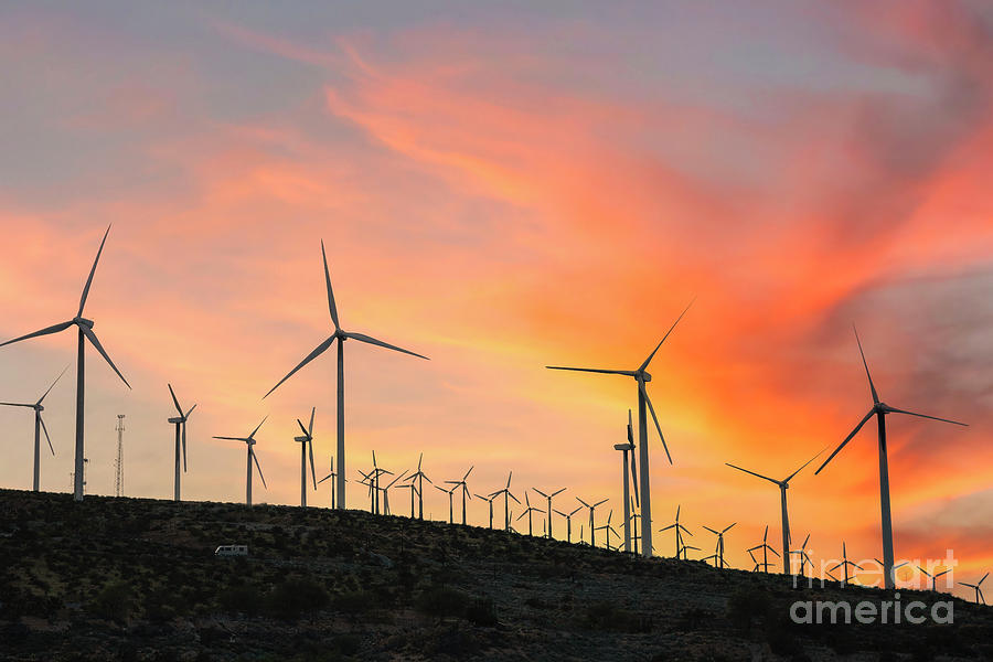 Windmills at sunset in California Photograph by Julia Hiebaum