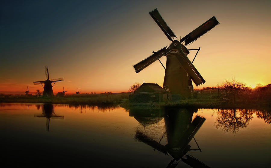 Windmills at the Evening Digital Art by Edward Galagan