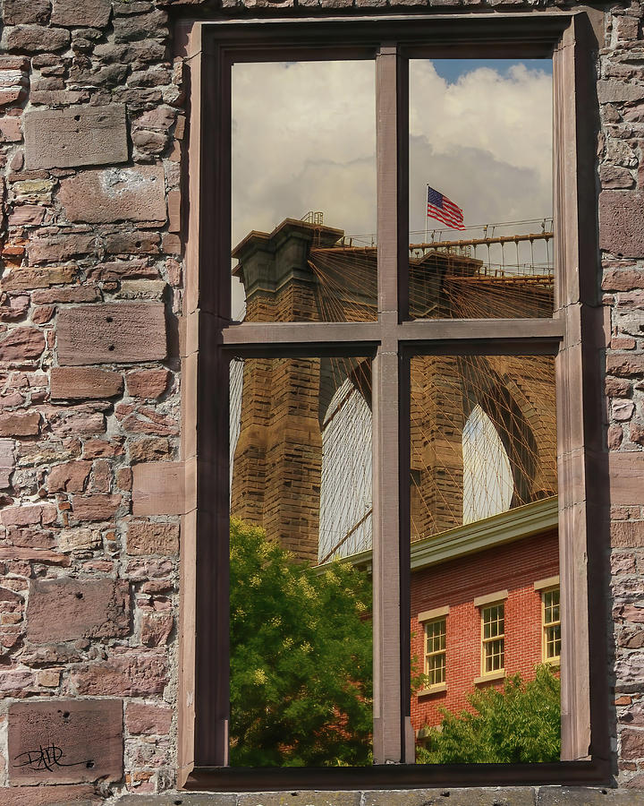Window and Brooklyn Bridge Digital Art by Ricardo Dominguez
