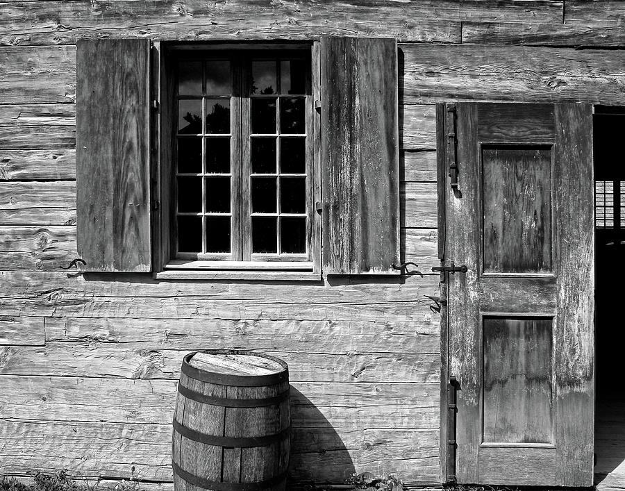 Window Door and Barrel BW 090920 Photograph by Mary Bedy