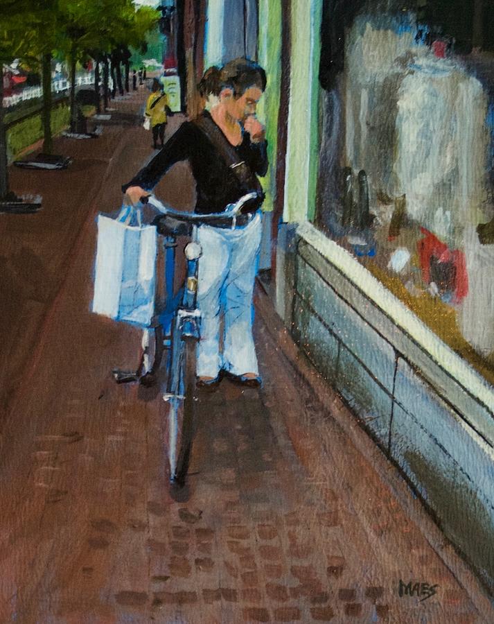 Window shopper in Amsterdam Painting by Walt Maes