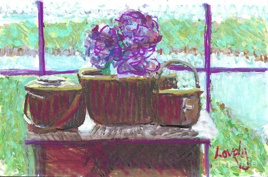 Window Sill Nantucket Baskets Painting by Candace Lovely
