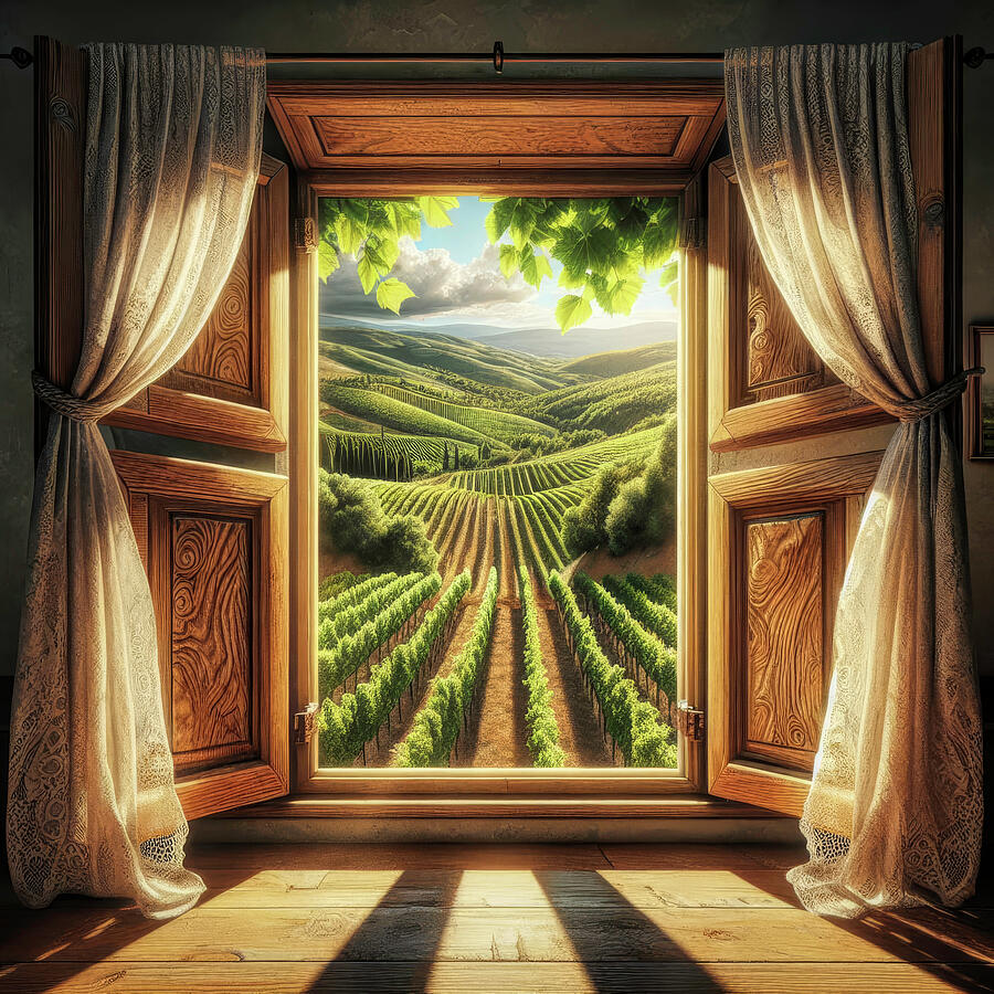 Wine Digital Art - Window Vineyard View by Donna Kennedy