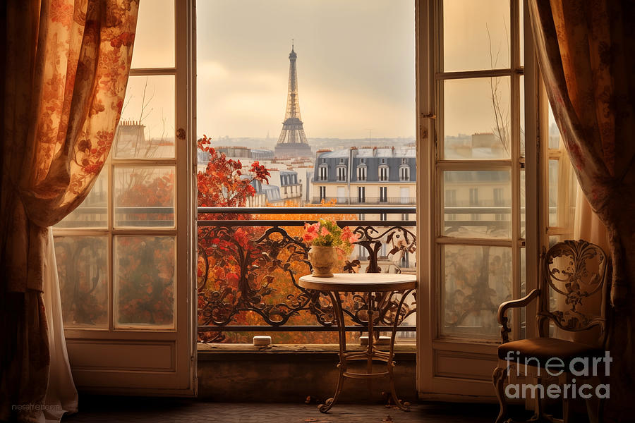 Window with a view, EIffel tower in Paris Digital Art by Delphimages Photo Creations