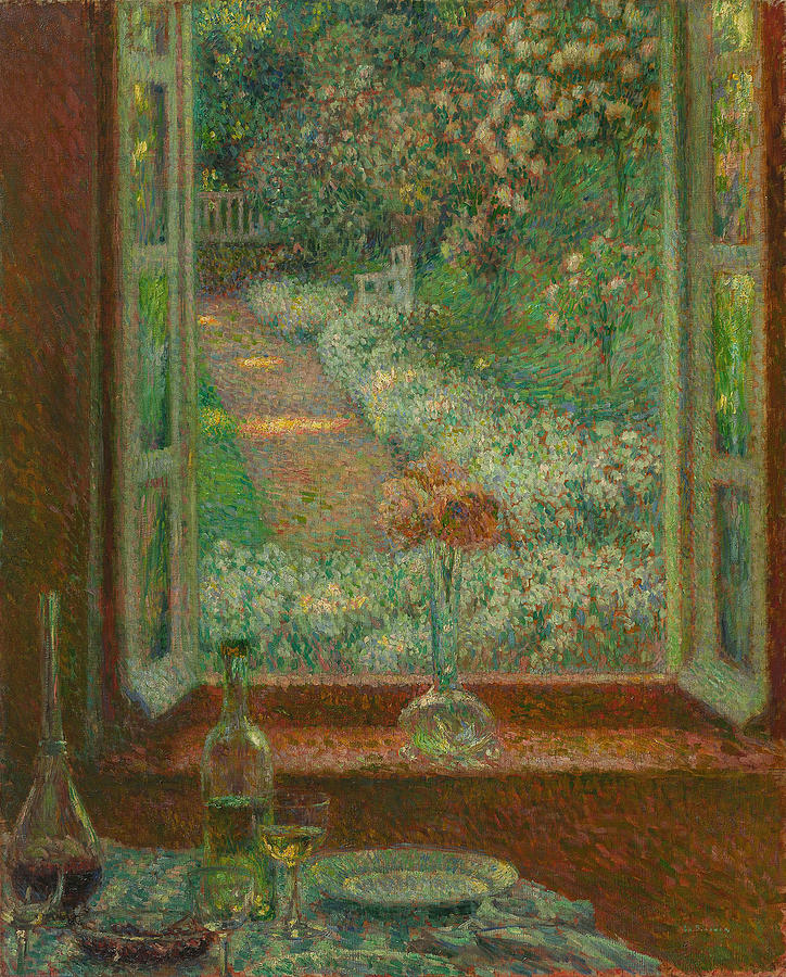 Window with Carnations, Gerberoy - Henri Le Sidaner Painting by Aesthetics Store Window with Carnations, Gerberoy - Henri Le Sidaner Painting by Aesthetics Store