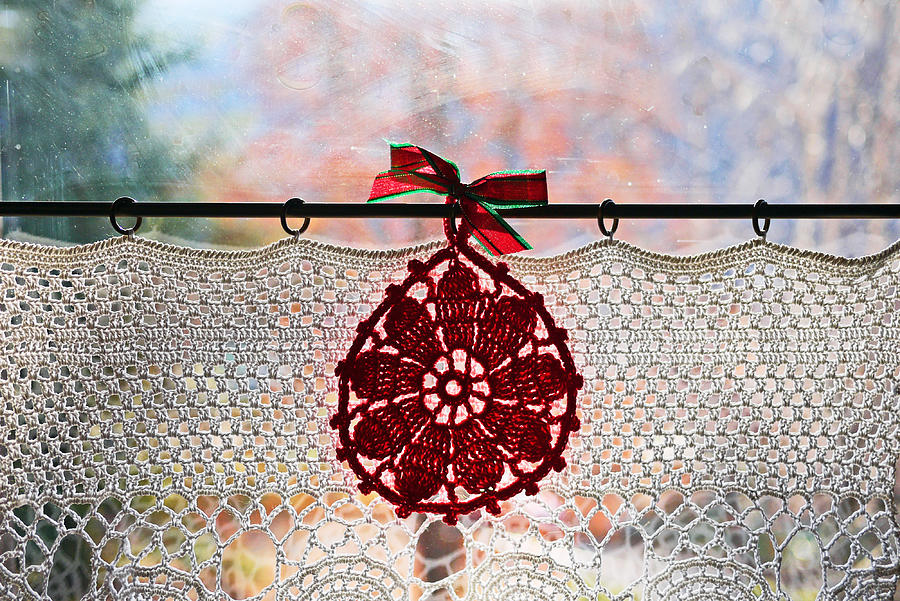 Window with hand-made lace curtain Photograph by Rosmarie Wirz