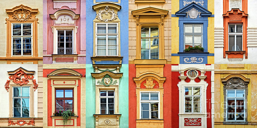 Windows of Prague, colorful collage Photograph by Delphimages Photo Creations
