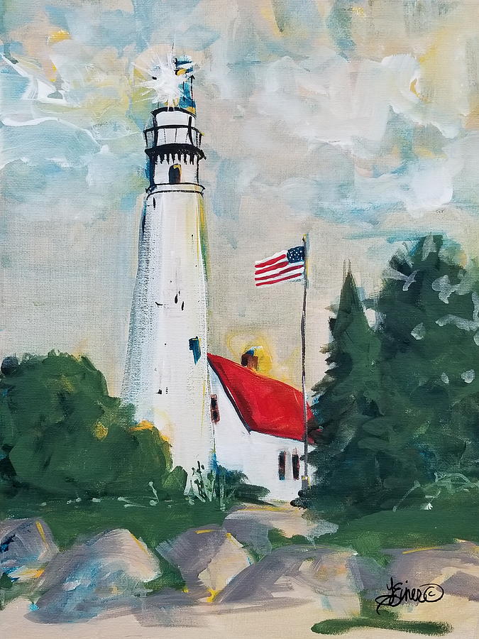Windpoint Lighthouse Painting by Terri Einer