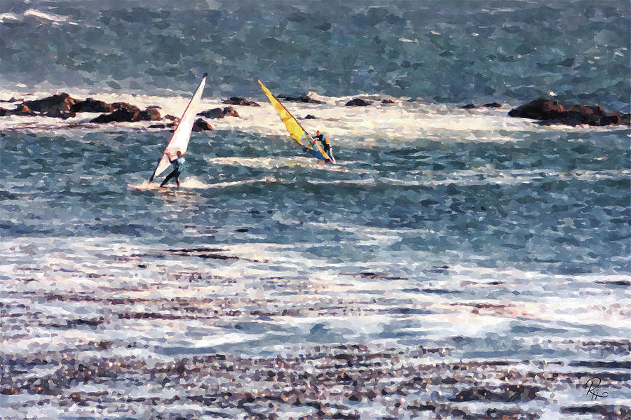 Windsurfers Painting by Robert Harris