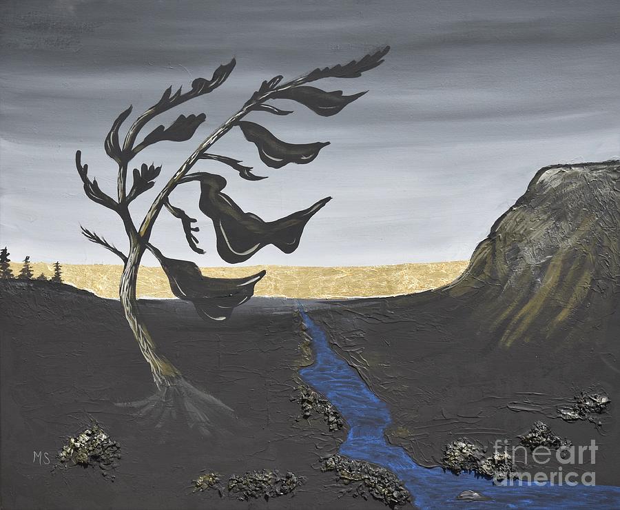 Windswept Moody Tree by Monika Shepherdson Painting by Monika Shepherdson
