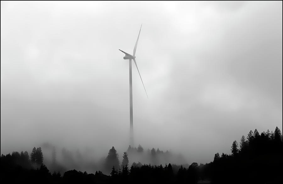 Windturbine in Fog Photograph by Angelika Vogel