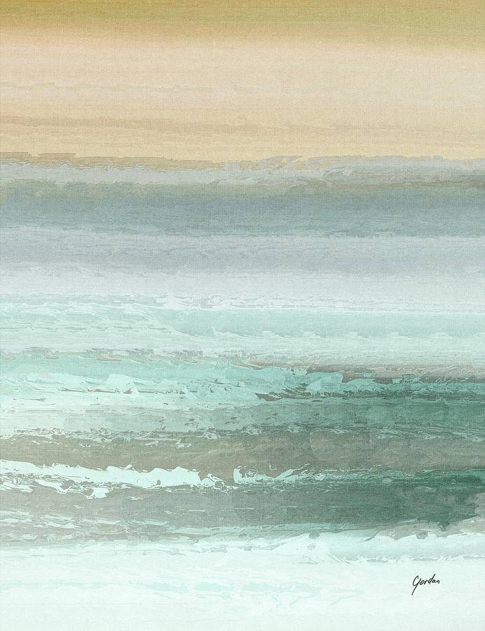 Windy Beach  - Gold White And Mint Green Abstract Landscape Art Painting by iAbstractArt