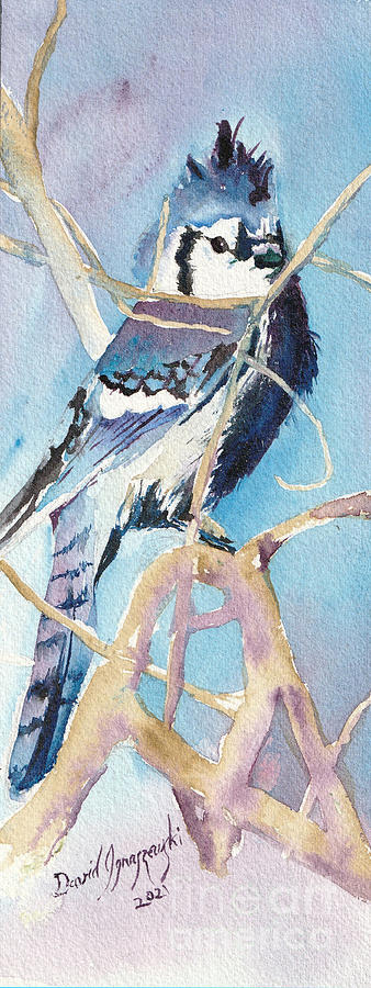 Windy Bluejay Painting by David Ignaszewski