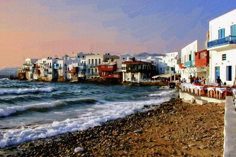 Windy Coast At Mykonos Greece, Oil Painting Ca 2020 By Ahmet Asar Digital Art