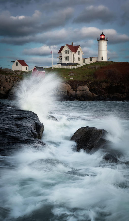 Windy Night At Nubble Light Photograph By Jeff Bazinet - Fine Art America