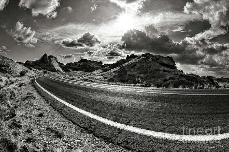 Windy Road IN The Valley Of Fire State Park Black And White Photograph by Blake Richards