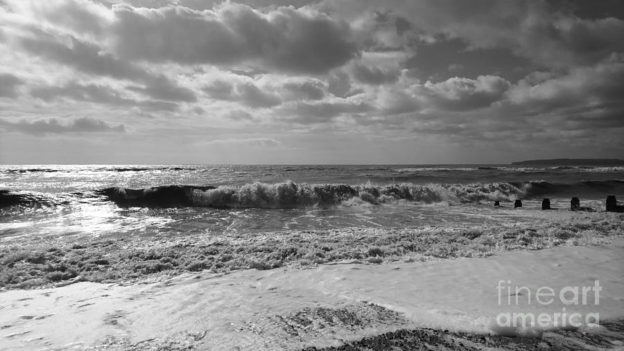 Nature Photograph - Windy seaside, waves and clouds, Camber Sands, monochrome by Paul Boizot