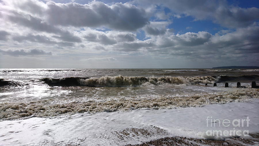 Nature Photograph - Windy seaside, waves and clouds, Camber Sands by Paul Boizot