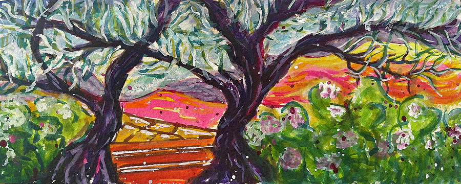 Windy Trees in Wine Country Painting by Roxy Rich