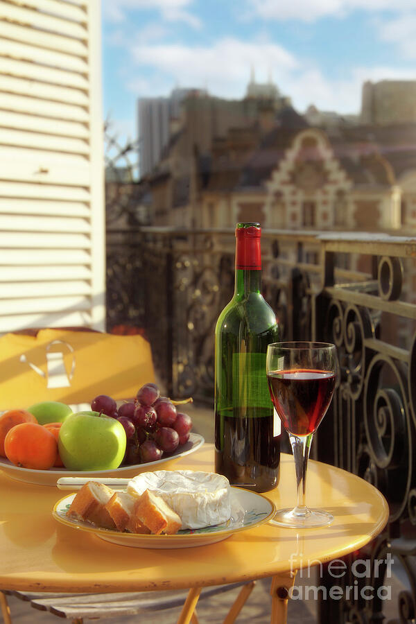Wine and Cheese on a Paris Balcony Photograph by Diane Diederich