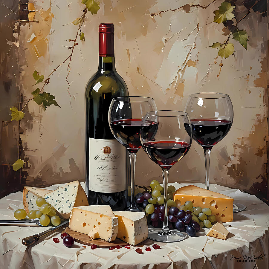 Wine And Cheese Mixed Media by Pennie McCracken