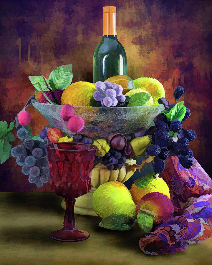 Wine and Fruit Still Life Digital Art by Ron Grafe