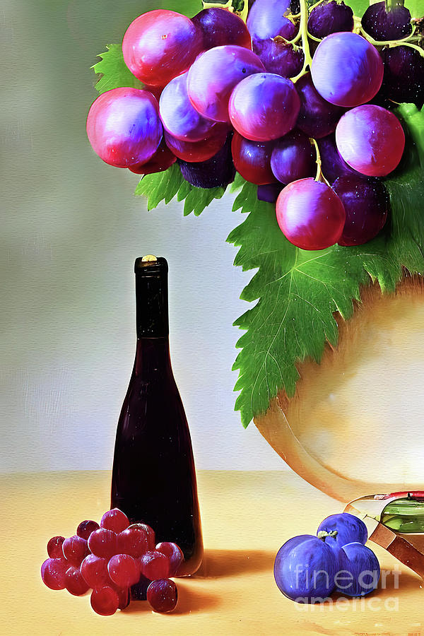 Wine and Grapes Digital Art by Elaine Manley