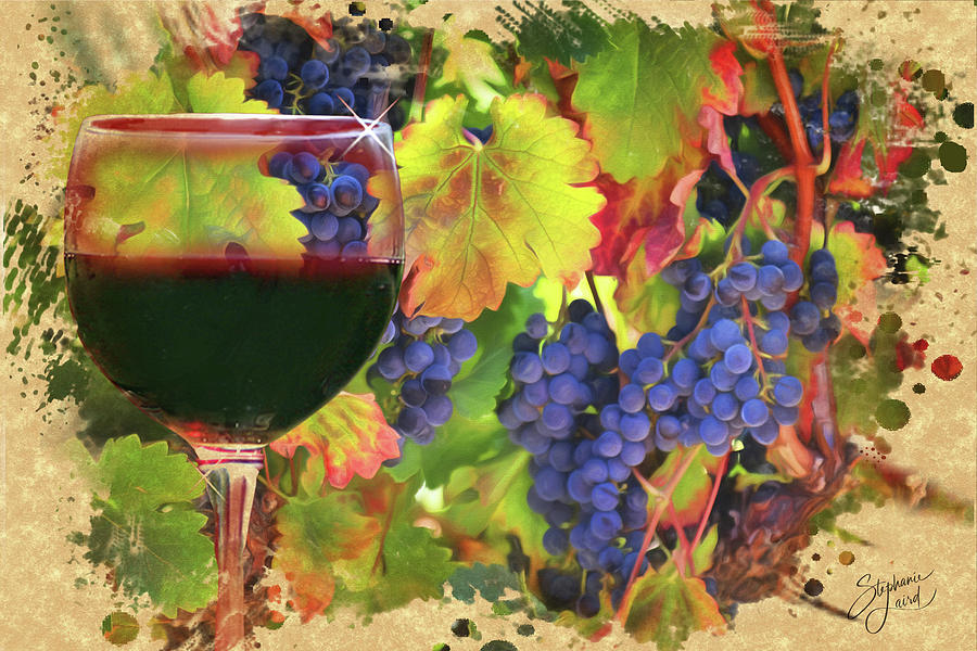 Wine and Grapes Fall Colors with Painted Feel Digital Effects on Parchment Look Background Photograph by Stephanie Laird