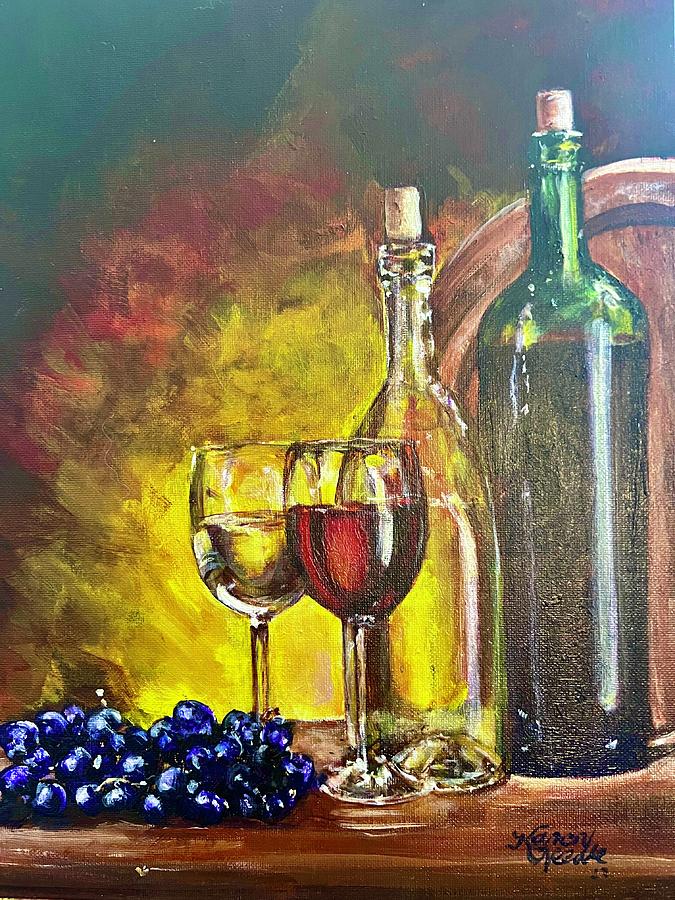 Wine and grapes Painting by Karen Needle