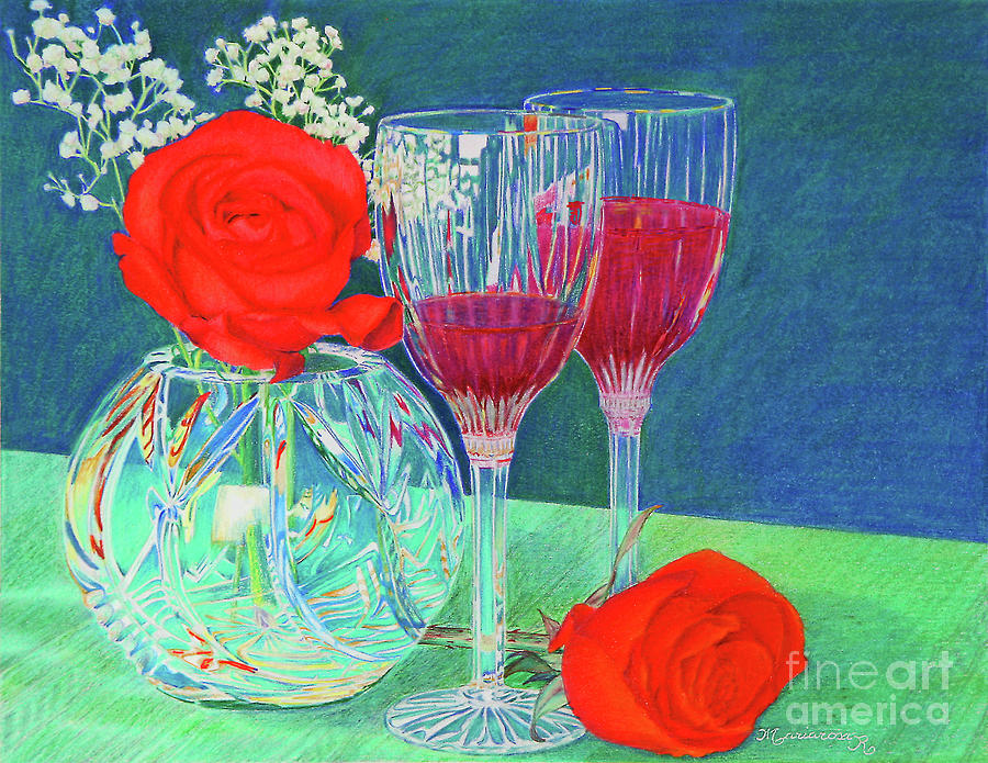 Wine and Roses Painting by Mariarosa Rockefeller