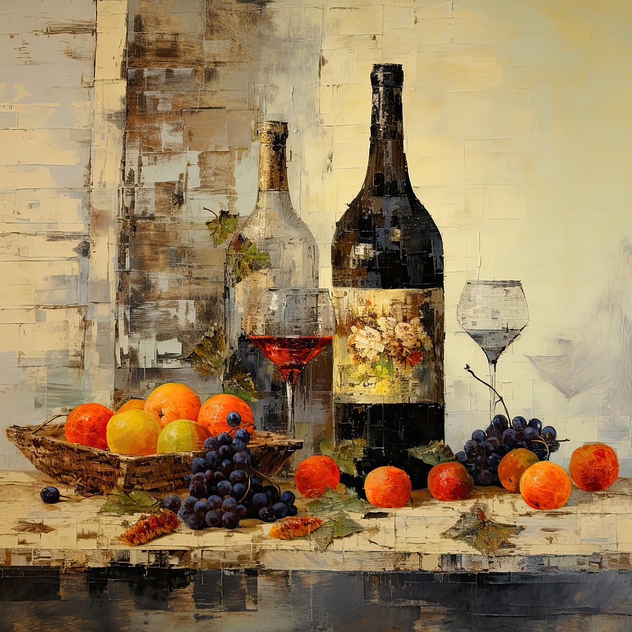 Vintage Digital Art - Wine and Fruits Art by Lourry Legarde