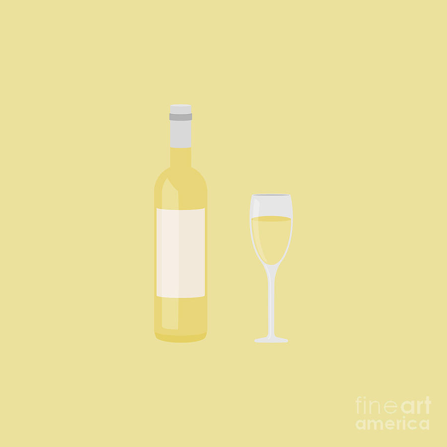 Wine Bottle And White Wine Glass Vector Digital Art