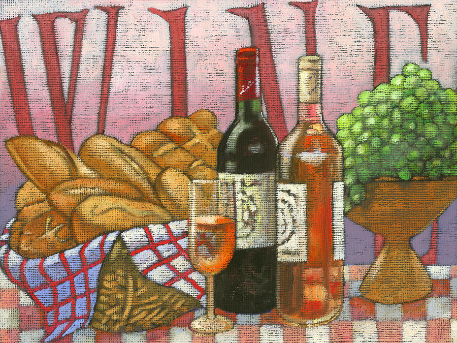 Wine, Bread, And Grapes Drawing by Imagezoo