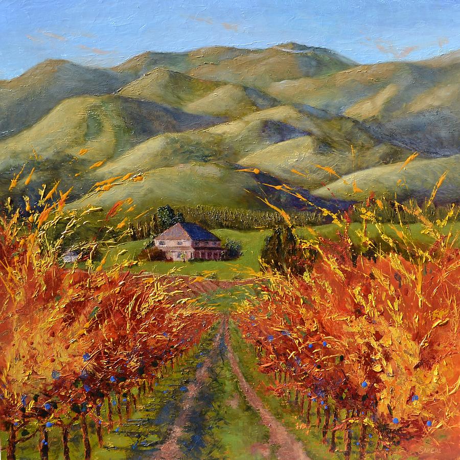 Wine Country III - Talley Vineyard Painting by Lynee Sapere