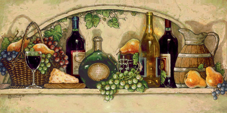 Wine Painting - Wine, Fruit and Cheese by Janet Kruskamp