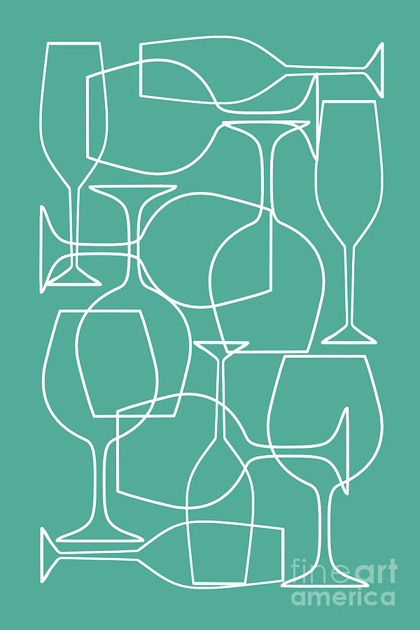 Wine glasses teal abstract Digital Art by Delphimages Photo Creations