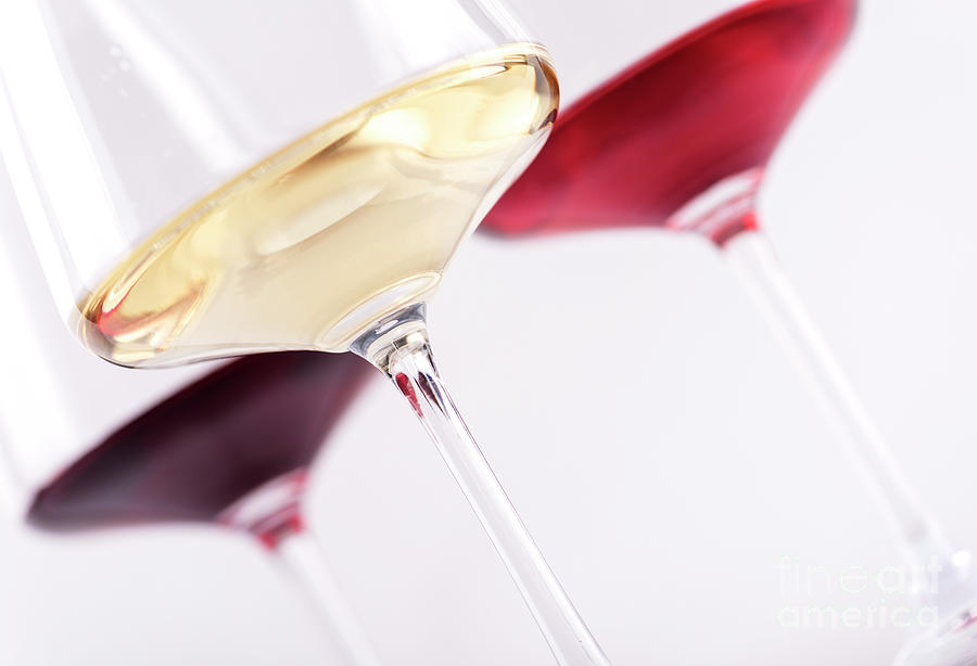 Wine glasses with red, rose and white wine. Closeup. Photograph by Jelena Jovanovic