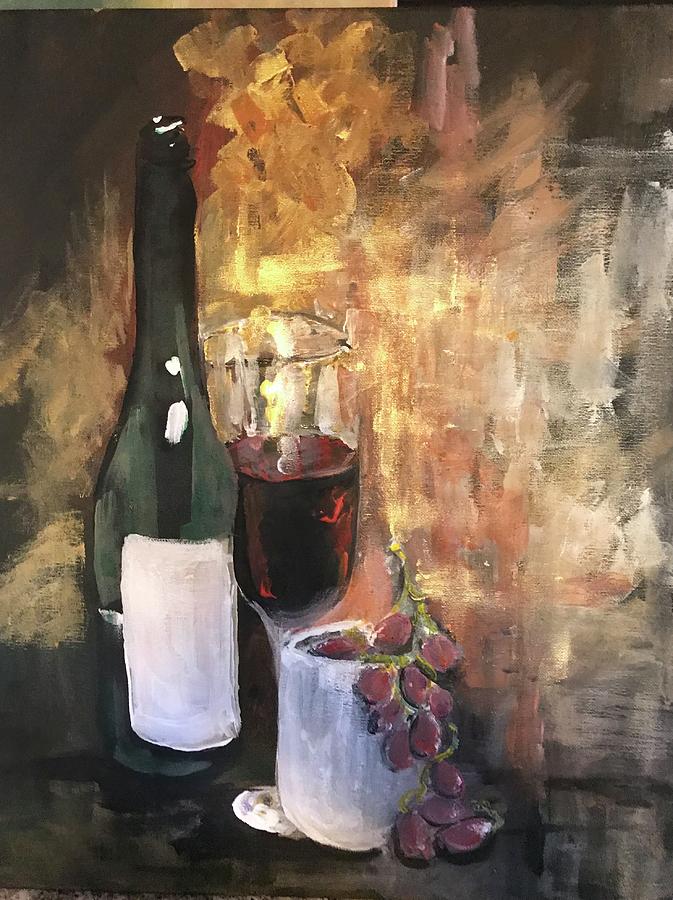 Wine n grapes for friday Painting by Barbara Szlanic