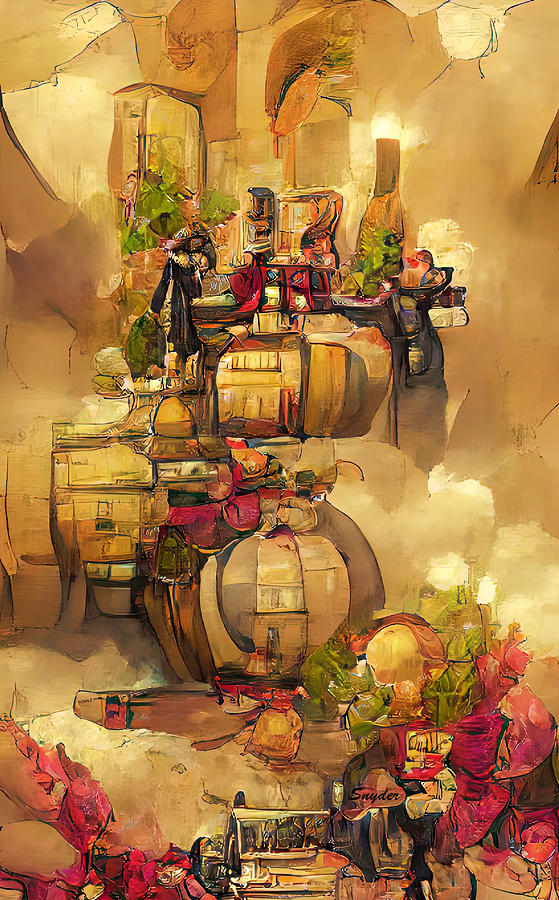 Wine Tasting at the Steampunk Tasting Room AI  Digital Art by Floyd Snyder