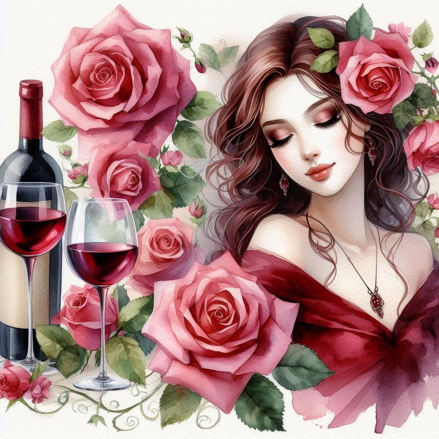 Wine Women And Roses 1 Digital Art